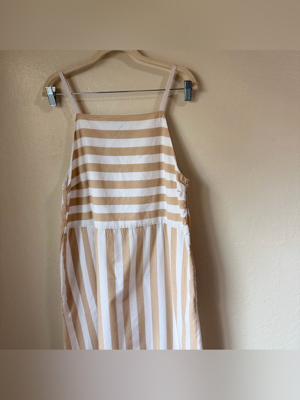& Other Stories Striped Cotton Midi Dress Size 8 Tan White Mixed Stripe Sundress - Picture 4 of 12